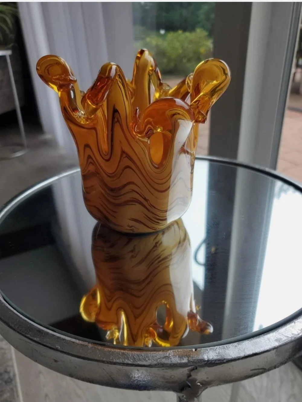 Murano Hand Blown Italian Art- Glass Vase/centerpiece By White Crystal